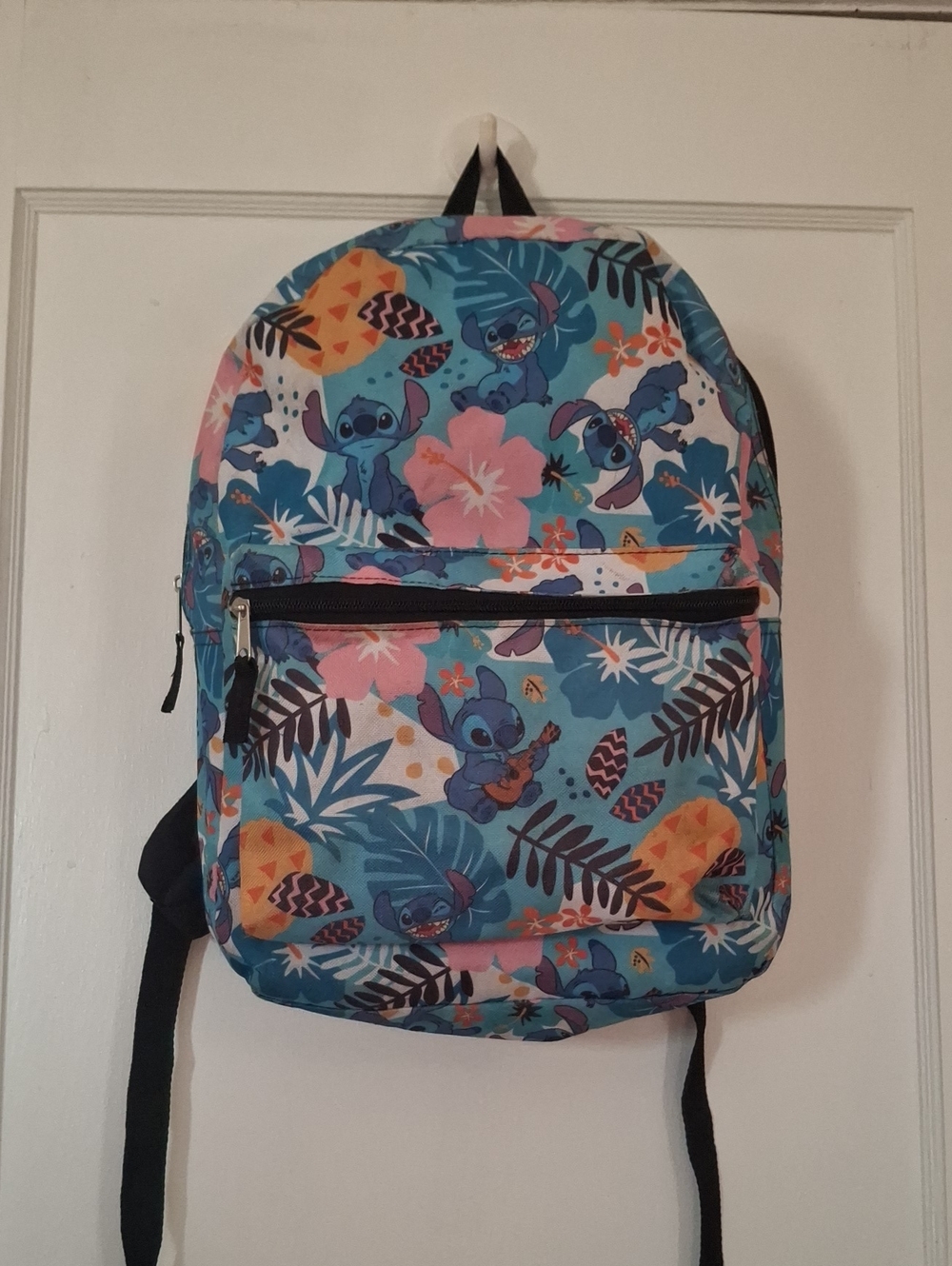 Disney Blue Floral Stitch Backpack with Pink & Orange Accents